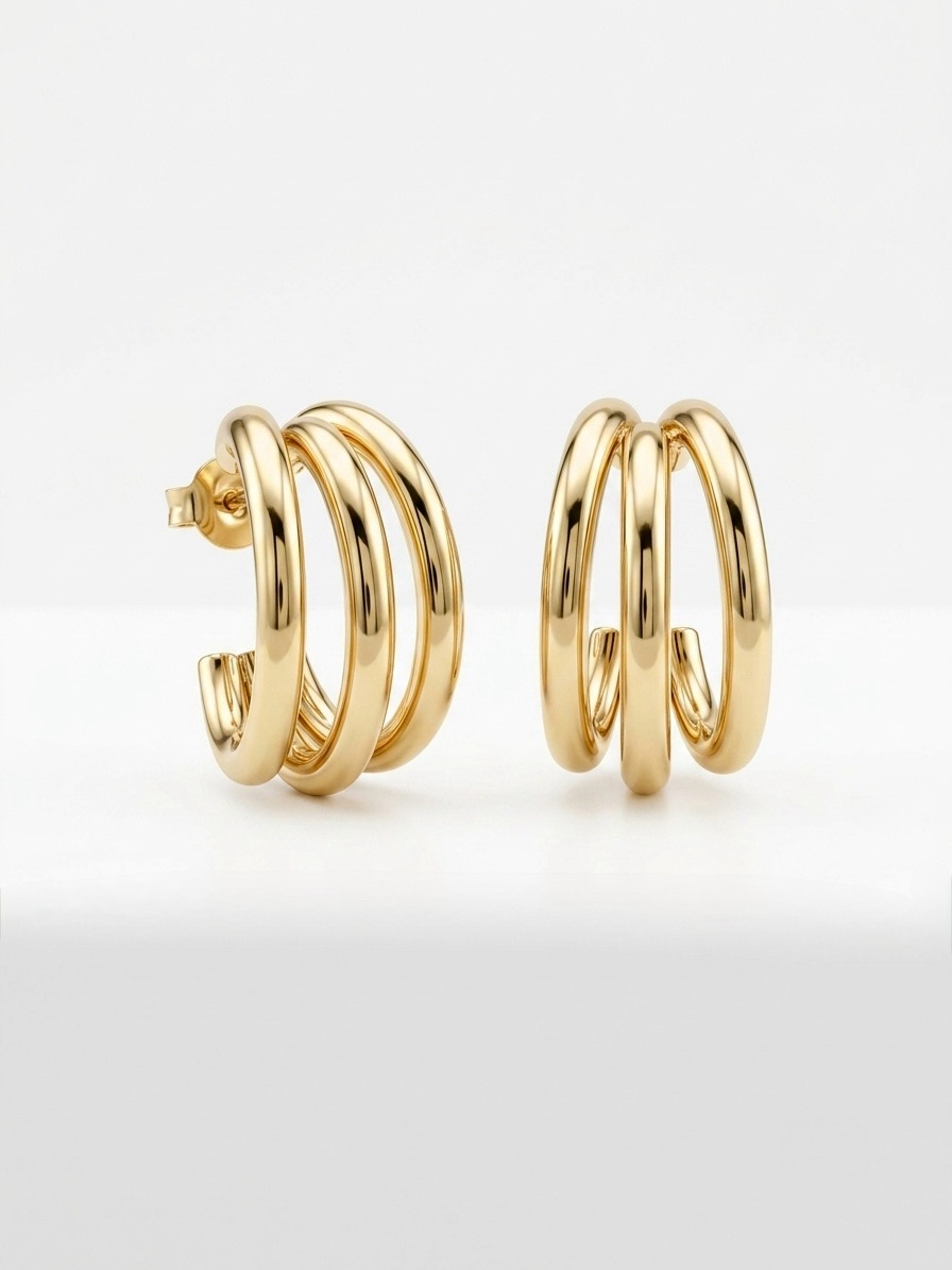 14k Gold Plated Triple Chunky Hoop Earrings | Luxury Statement Jewelry